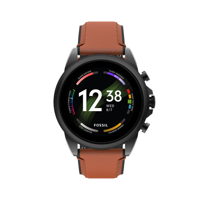 Fossil Display Smartwatch FTW4062 - Black - Fossil Mens Gen 6 Smartwatch, Black-Tone Stainless Steel Watch with Brown Leather Band, FTW4062 - Hero image number null
